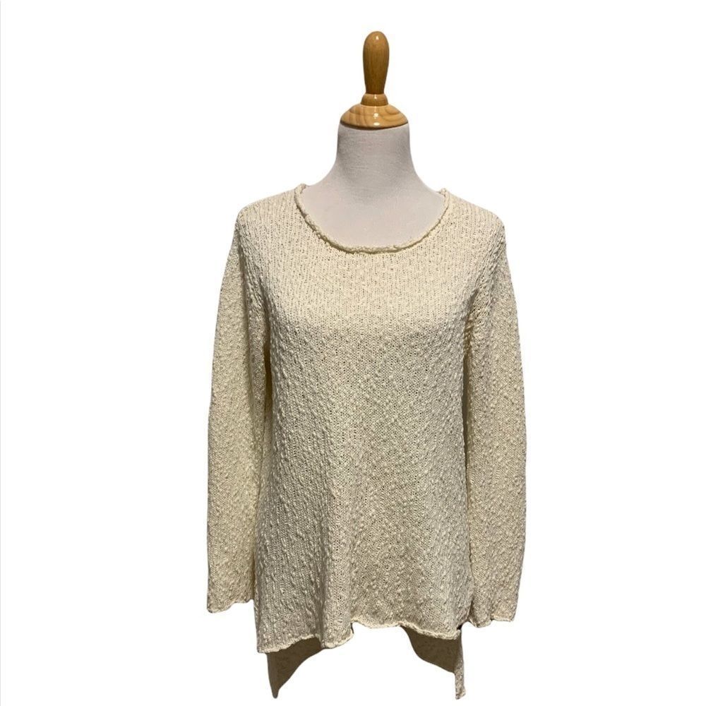 O’Neil | White Knit Cotton Long Sleeve High Low Sweater